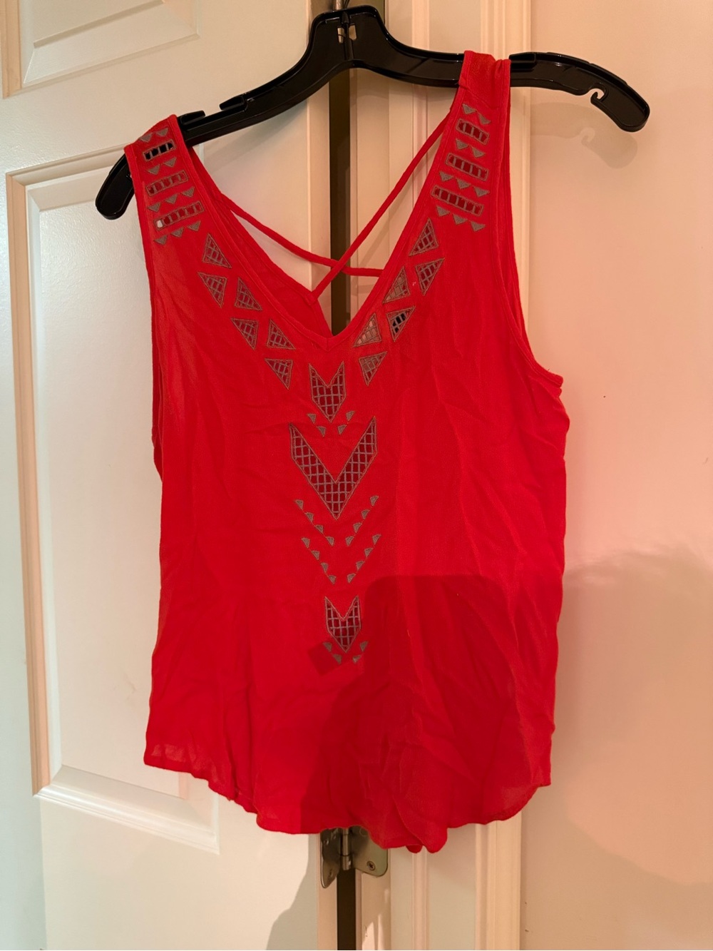 Astr Red Embellished V-Neck Strappy Tank